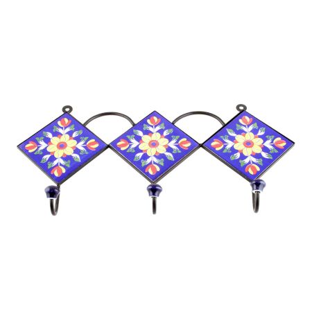 Navy Blue And Yellow Tiny Flower Ceramic Tiles Hooks Online